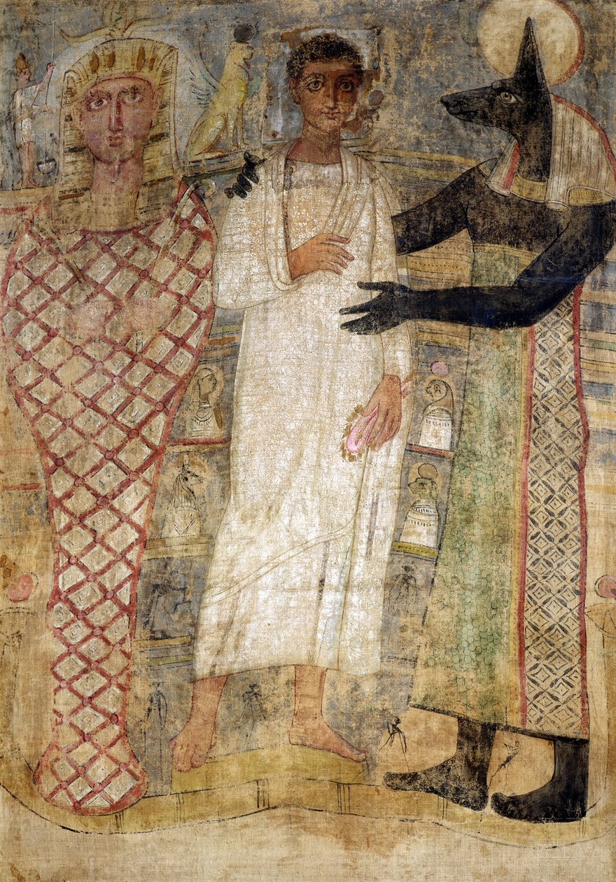 Der Verstorbene und seine Mumie geschützt von Anubis von Coptic