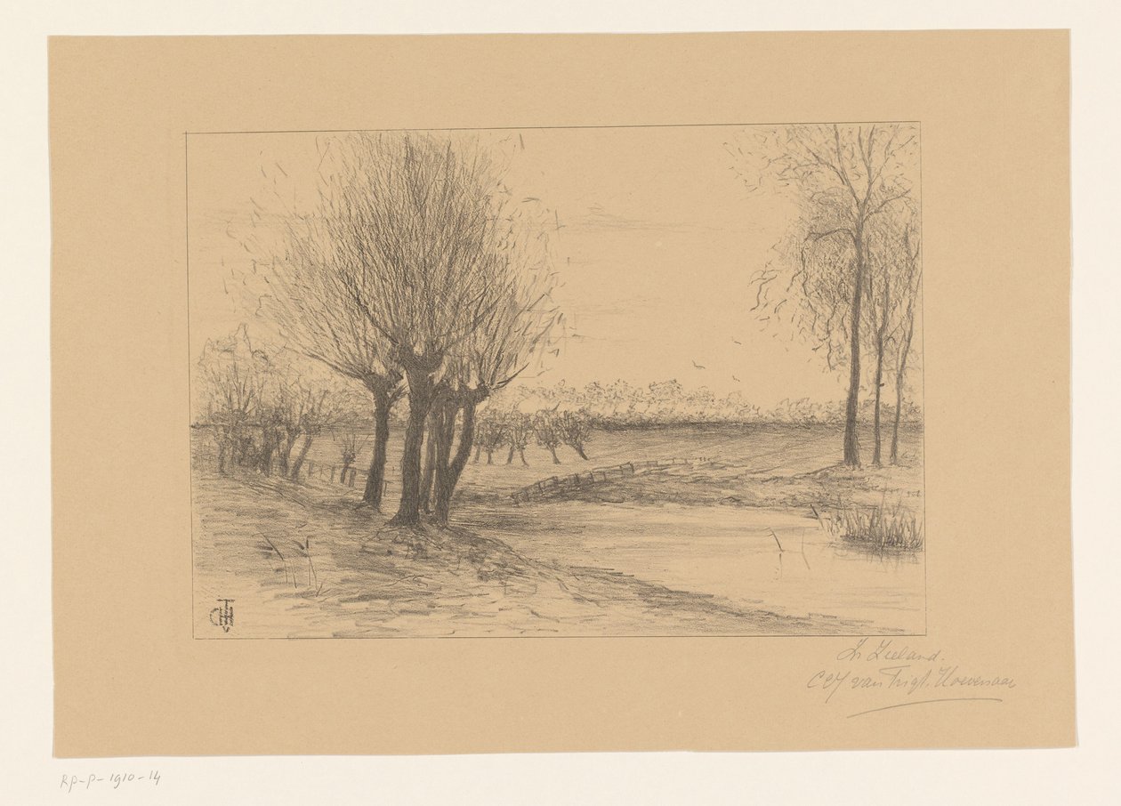 Weide mit Kopfweiden von Cornelia Christina Johanna van Trigt Hoevenaar (signed by artist)