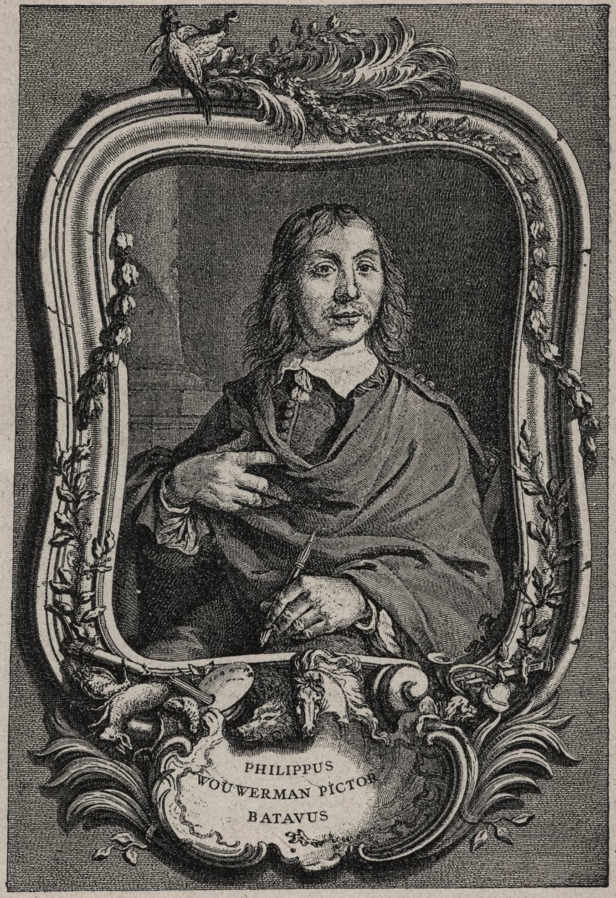 Porträt von Philips Wouwerman oder Philippus Wouwermans 1619-1668 niederländischer Maler - Gravur von Nicolas-Gabriel Dupuis nach Cornelis Visscher von Cornelis (after) Visscher