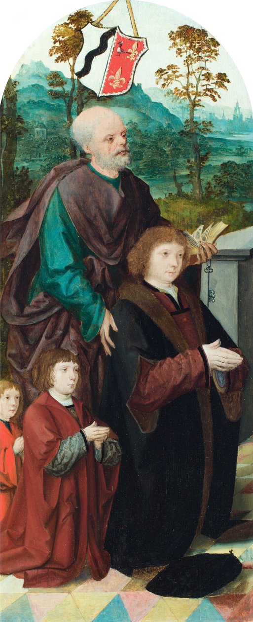 Ein Spender und seine zwei Söhne werden dem Heiligen Petrus vorgestellt von Cornelis (attr. to) Engelbrechtsz