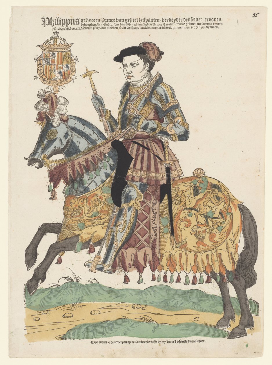 Porträt von Philipp II. zu Pferd von Cornelis Anthonisz. (manner of)