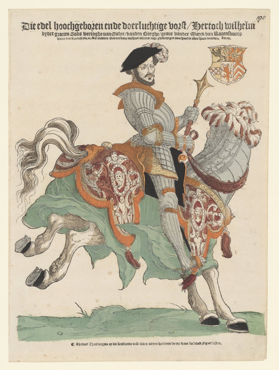 Porträt von Herzog Wilhelm von Kleve, Jülich und Berg, Graf von Mark, Herr von Ravenstein zu Pferd von Cornelis Anthonisz. (manner of)