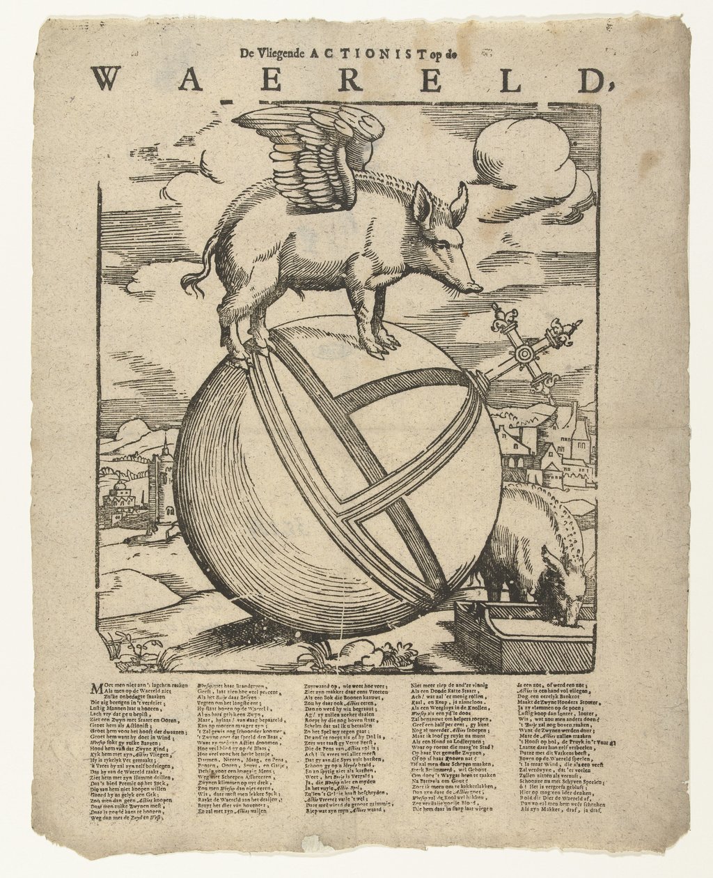 Das geflügelte Schwein auf der Welt (De Vliegende Actionist op de weareld) von Cornelis Anthonisz.