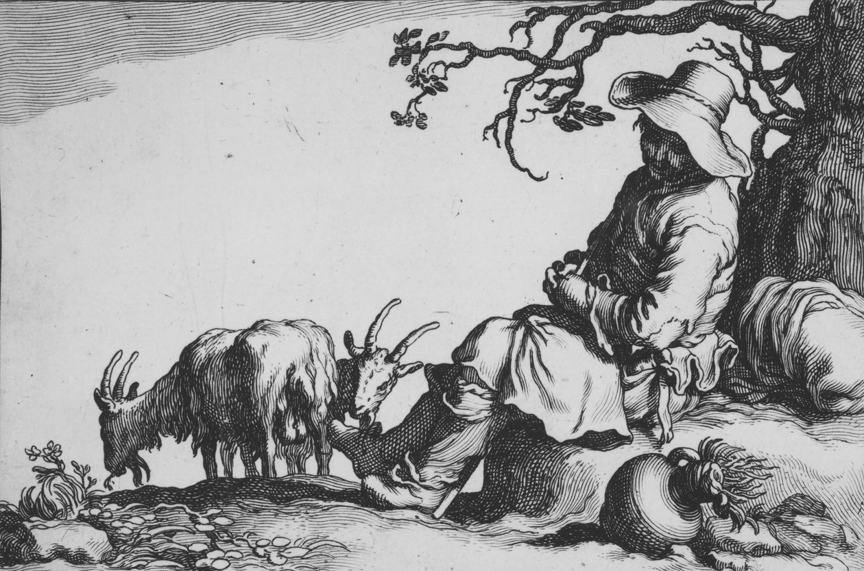 Hirtenszene mit Ziegen, aus der Serie Sechzehn Bauernmotive, 17. Jahrhundert von Cornelis Bloemaert