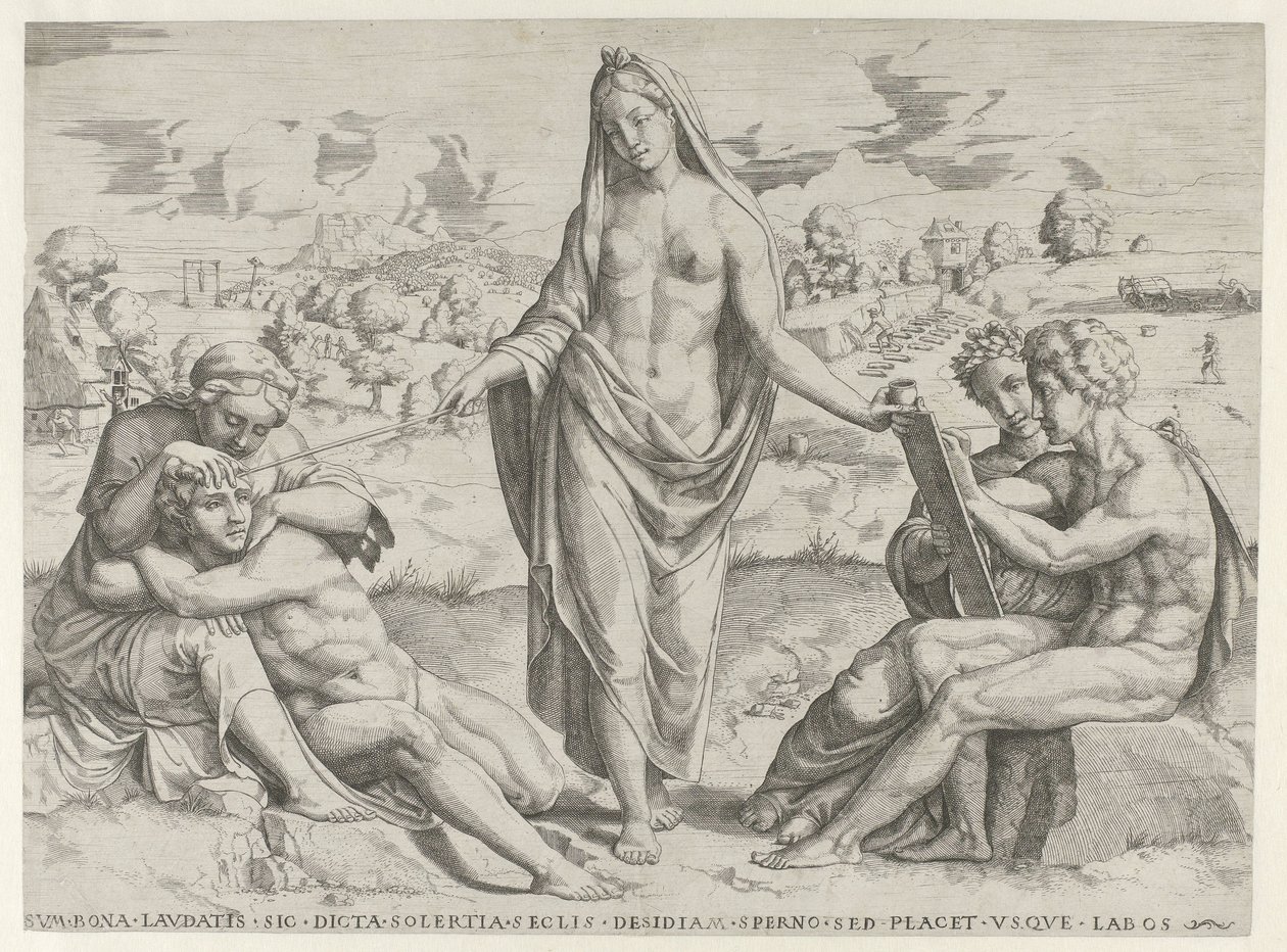 Der Verstand belohnt den Fleiß und bestraft die Faulheit von Cornelis Bos (attributed to)