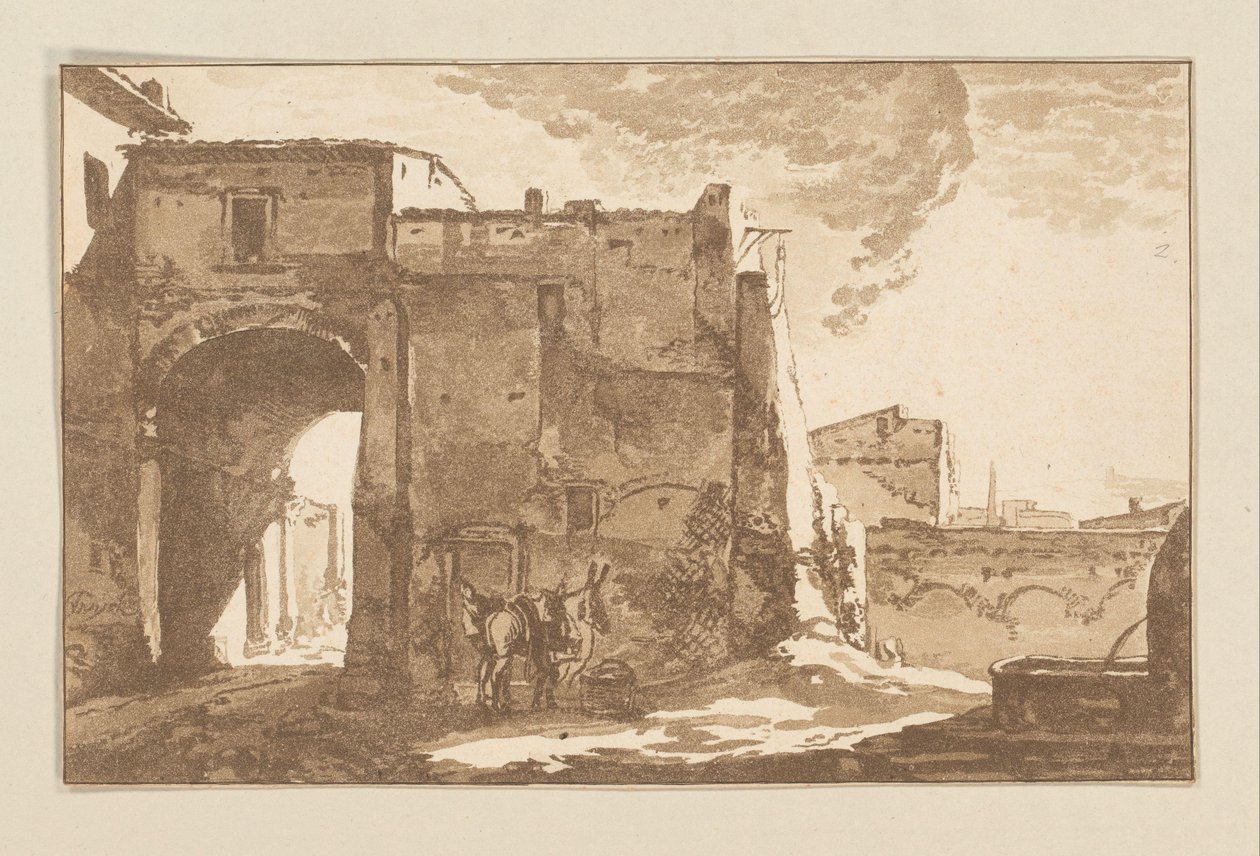 Tor mit Reisendem und Maultier von Cornelis Brouwer