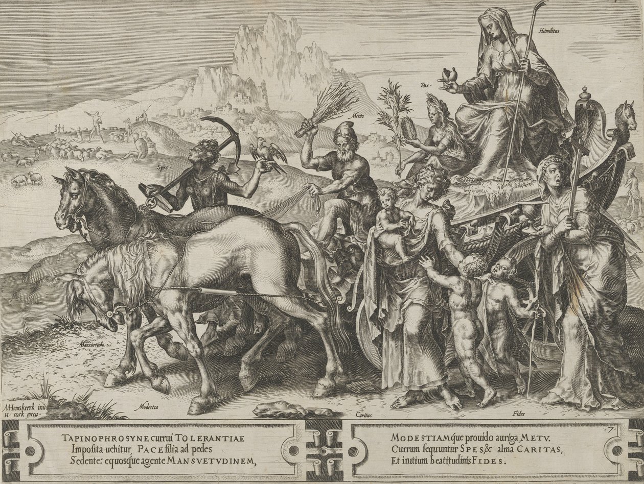 Der Triumph der Demut, aus Der Zyklus der Wechselfälle menschlicher Angelegenheiten, Tafel 7, 1564 von Cornelis Cort