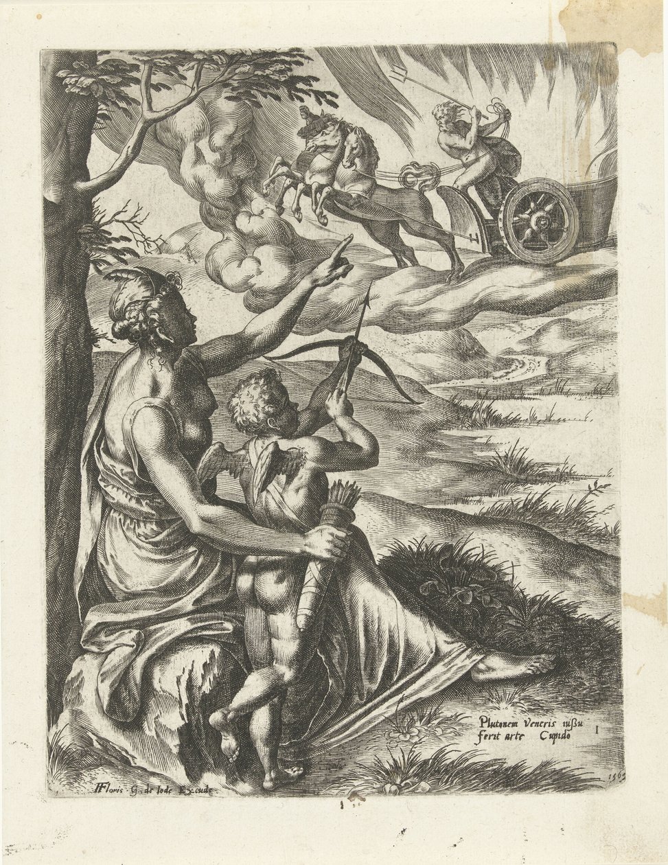 Venus befiehlt Amor, Plutos Herz mit einem Pfeil zu durchbohren (Die Geschichte von Pluto und Proserpina) von Cornelis Cort