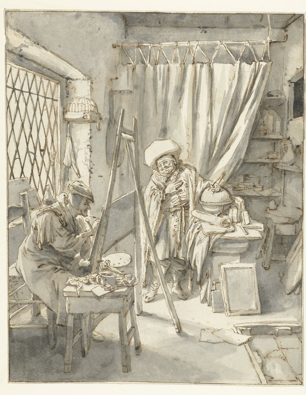 Ein Künstler mit einem Modell in seinem Atelier von Cornelis Dusart