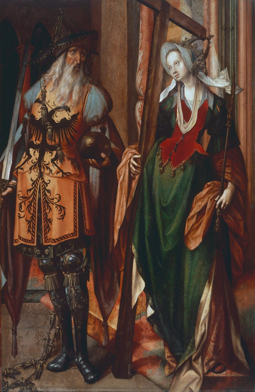 Der Kaiser Konstantin und die Heilige Helena, auf Holz gemalt von Cornelis Engebrechtsz
