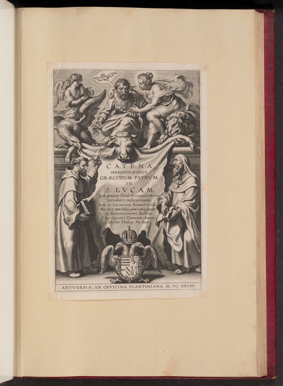 Titelseite für Balthasar Cordier, Catena Sexaginta Qvinqve Graecorvm Patrvm in S. Lvcam... von Cornelis Galle I after Sir Peter Paul Rubens