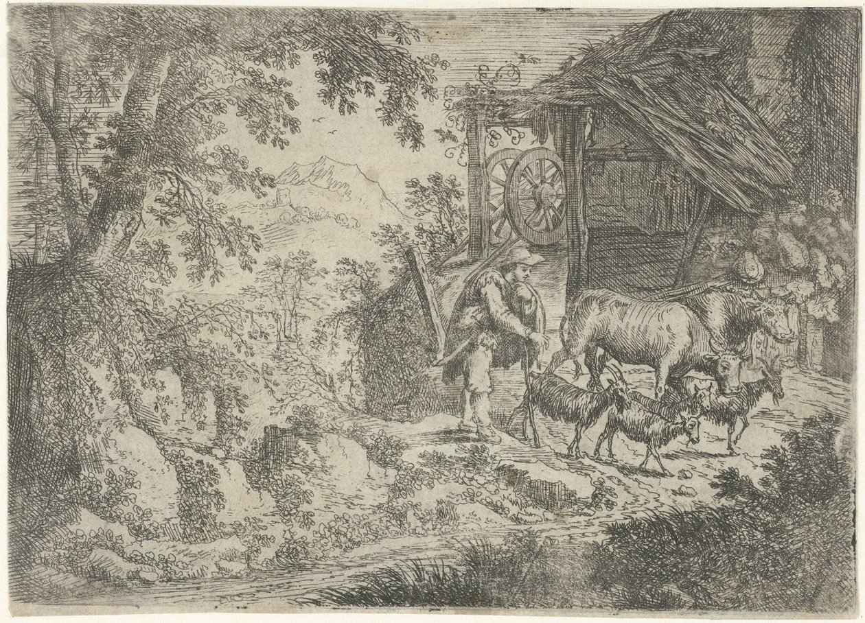 Hirte mit Ziegen und Kühen von Cornelis Matthieu