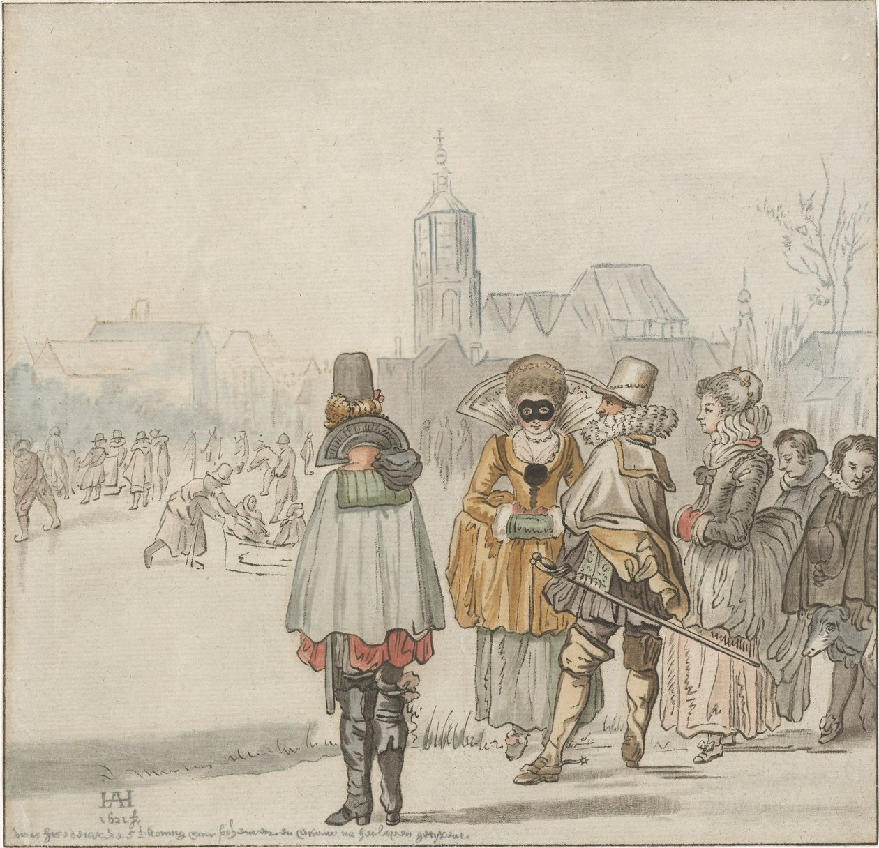 Elegante Gesellschaft auf dem Eis von Cornelis Ploos van Amstel (signed by artist)