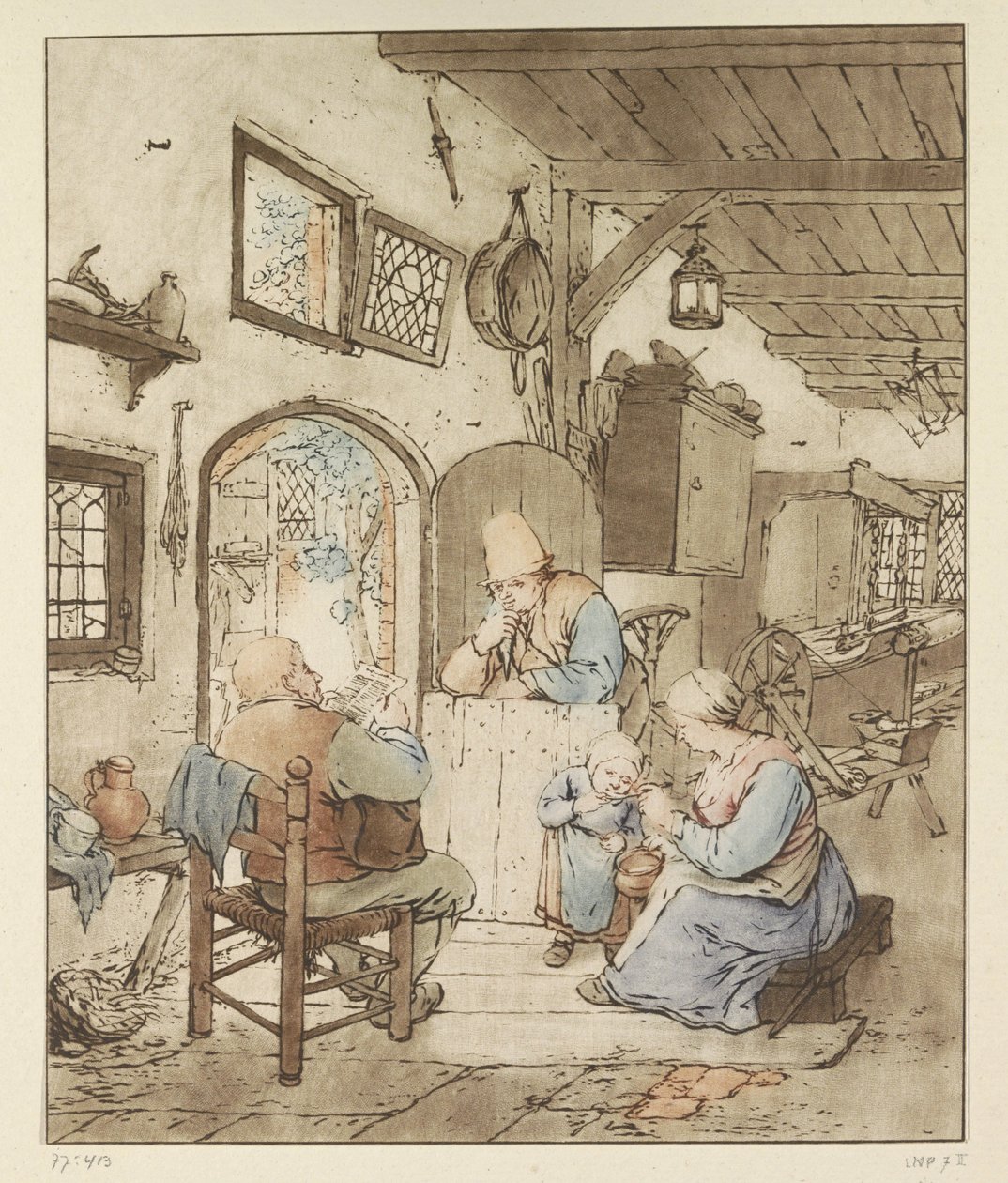 Zeitungsleser im Innenraum von Cornelis Ploos van Amstel