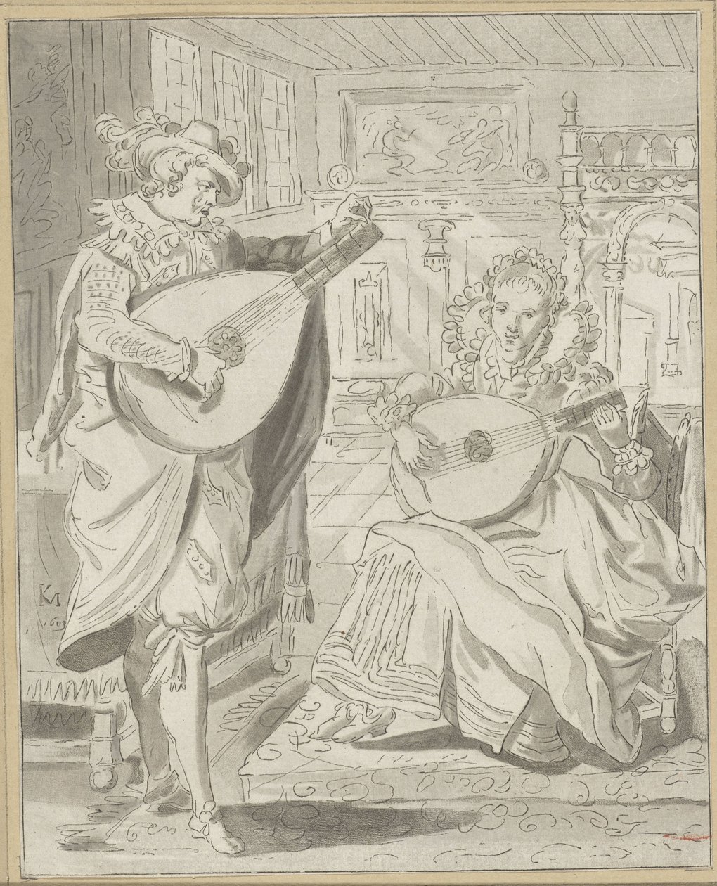 Herr und Dame beim Lautenspiel von Cornelis Ploos van Amstel