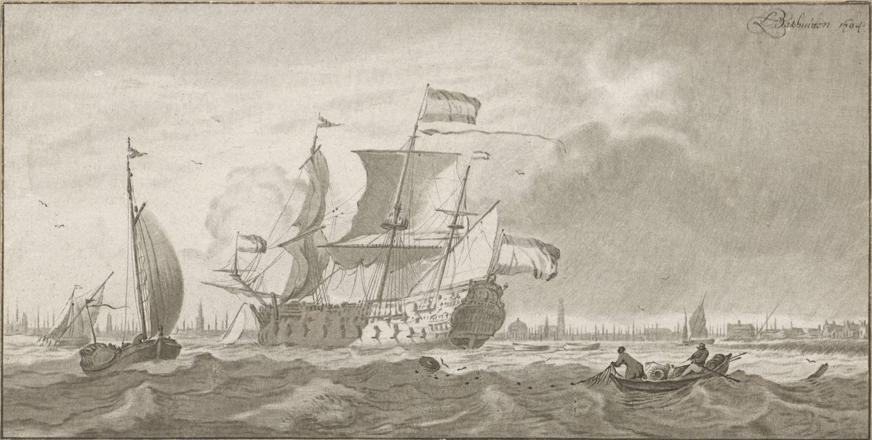 Kriegsschiff auf dem IJ von Cornelis Ploos van Amstel