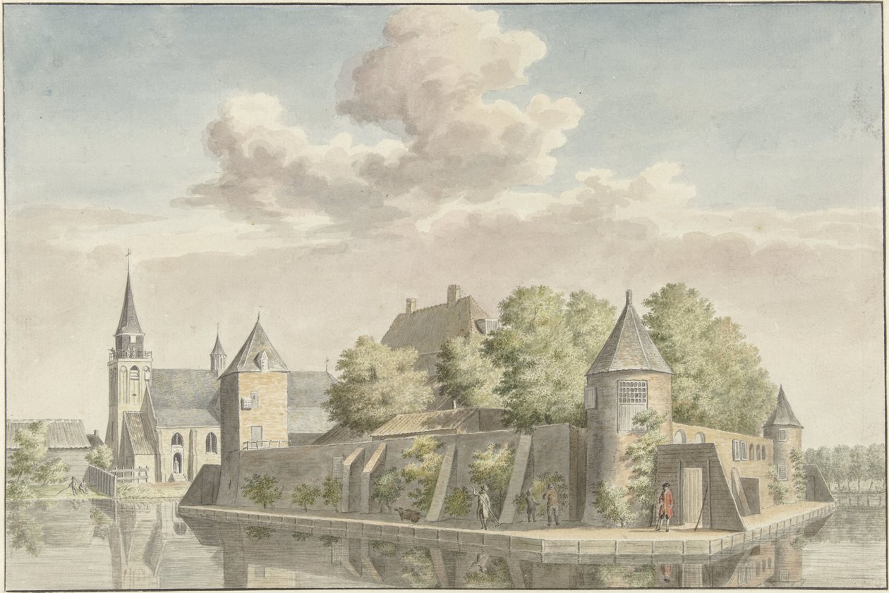 Der Hof von Putten und die Kirche von Geervliet von Cornelis Pronk (possibly)