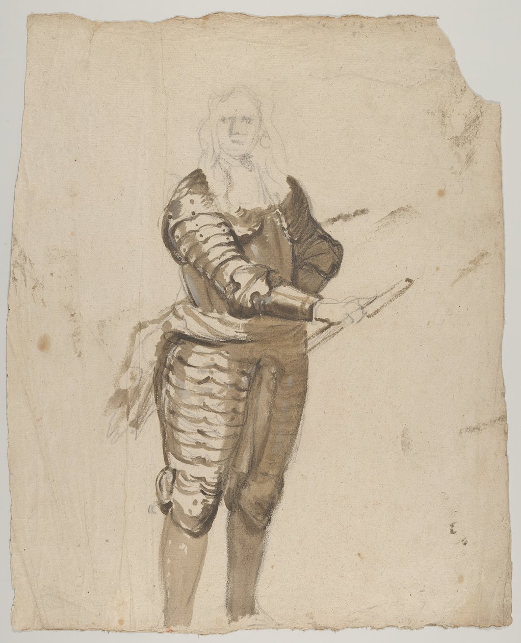 Studie eines stehenden Kommandanten mit Stab, verso von Cornelis Schut I