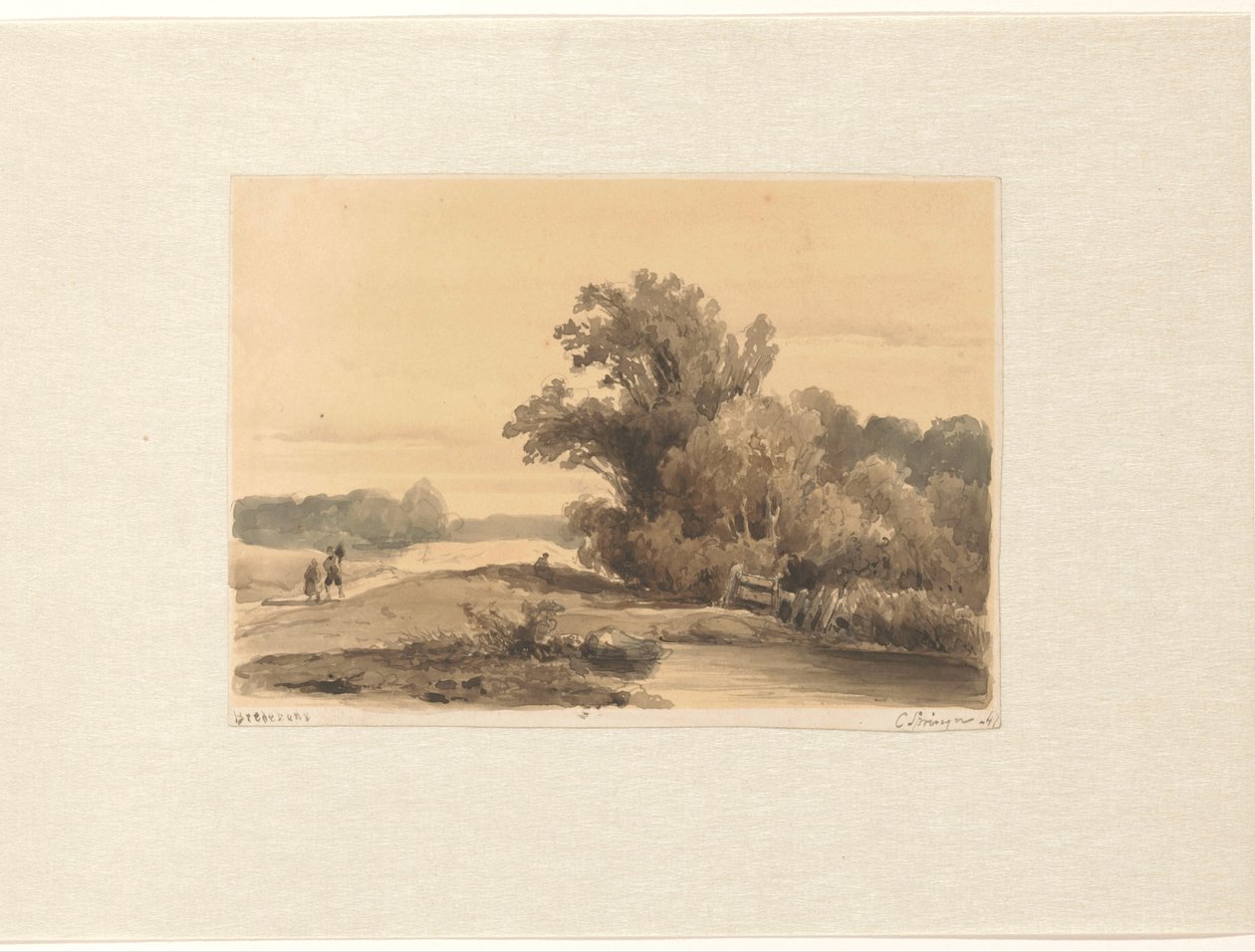 Landschaft bei Brederode mit Spaziergängern auf einem Pfad von Cornelis Springer