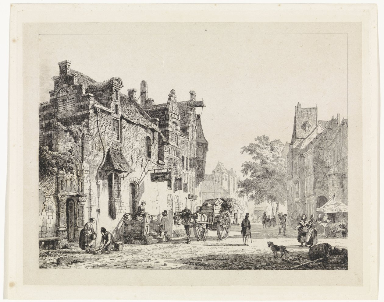 Stadtansicht mit Pferdewagen von Cornelis Springer
