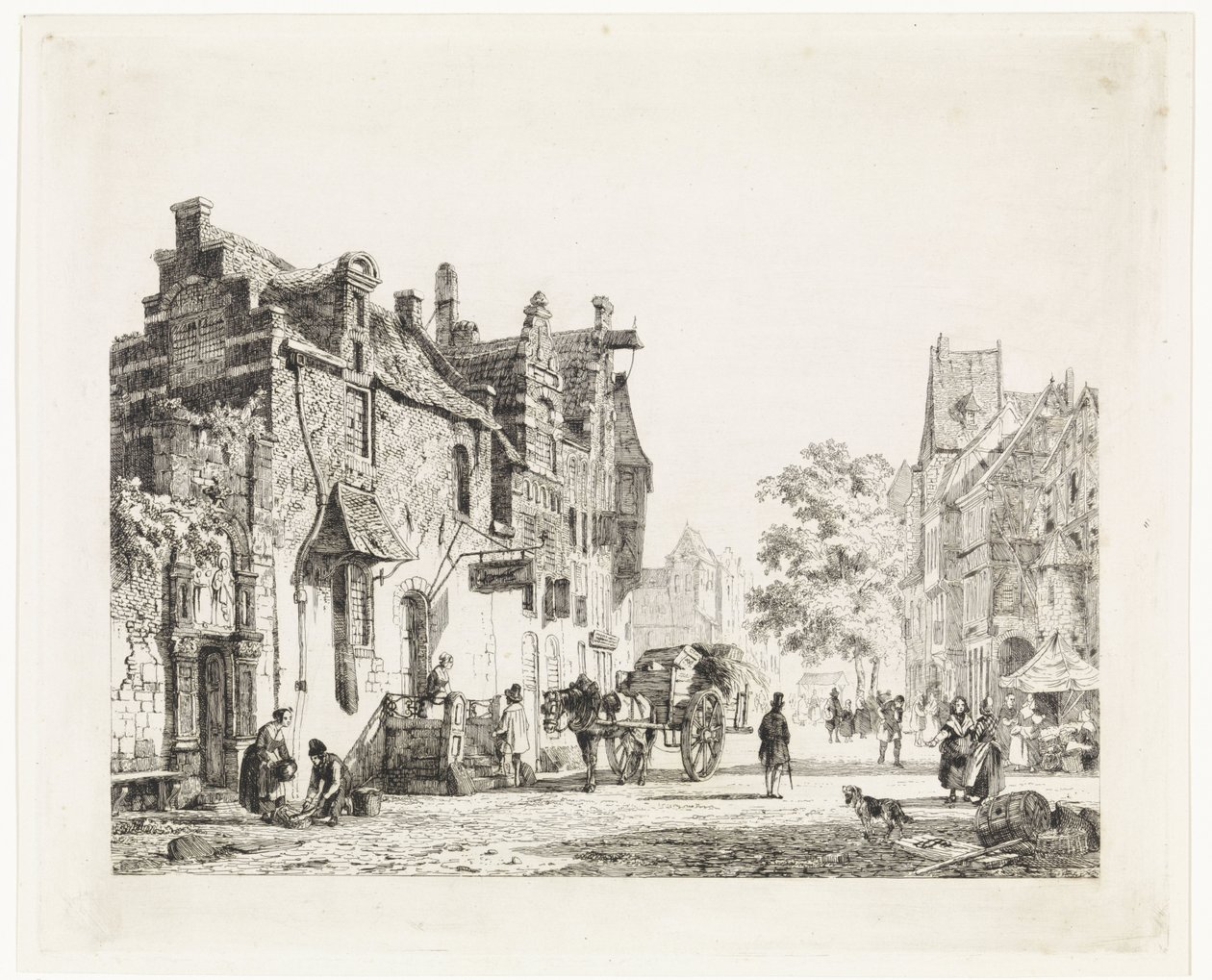 Stadtansicht mit Pferdewagen von Cornelis Springer