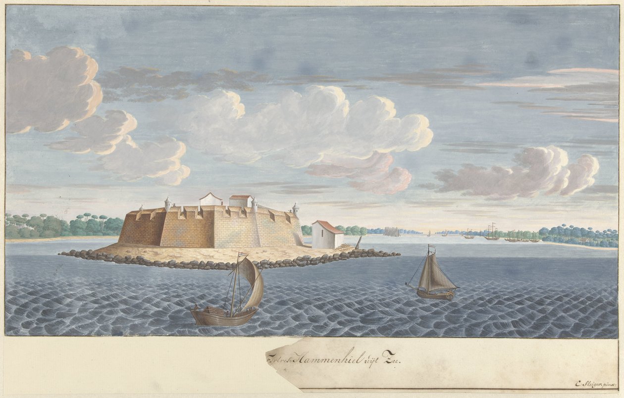 Fort Hammenhiel auf Ceylon, vom Meer aus gesehen von Cornelis Steiger