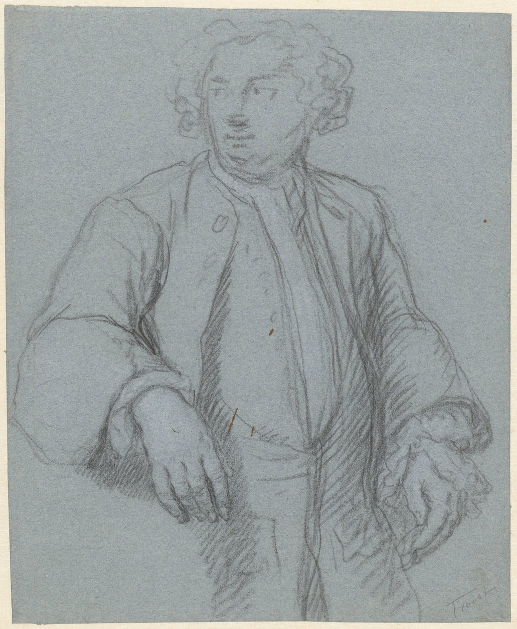 Porträt eines unbekannten Mannes mit langem Mantel, Dreiviertelansicht nach links von Cornelis Troost (attributed to)