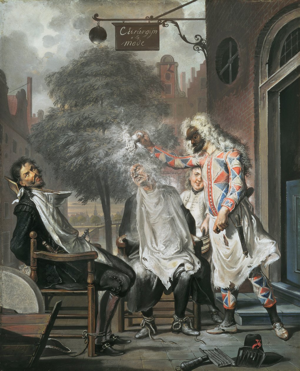 Harlekin, Magier und Barbier: Die Rivalen entlarvt, 1738 von Cornelis Troost