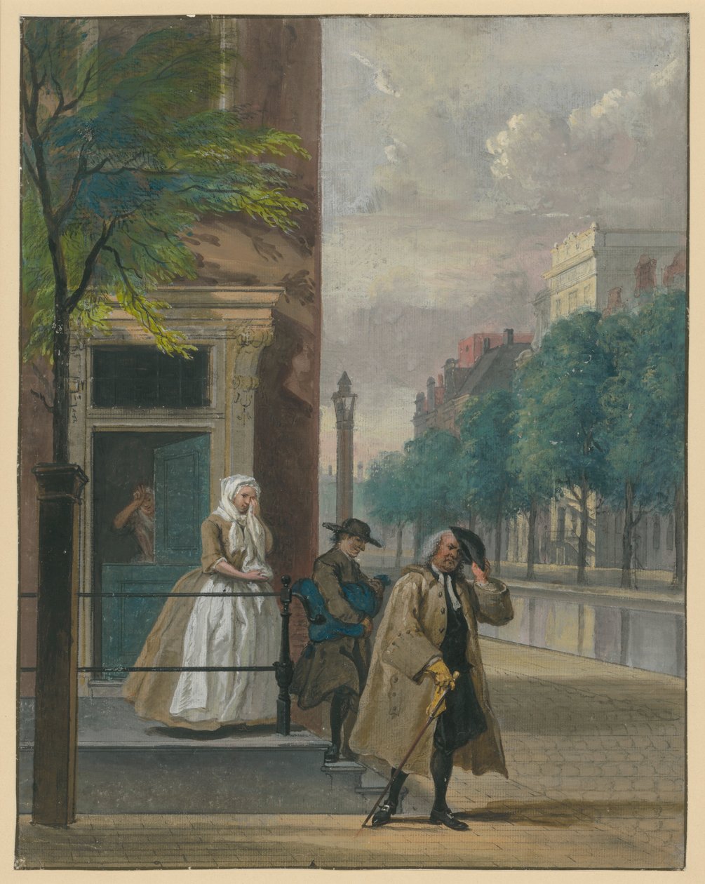 Szene aus einem Lustspiel ("De ontdekte Schijndeugd" von Lingelbach) von Cornelis Troost