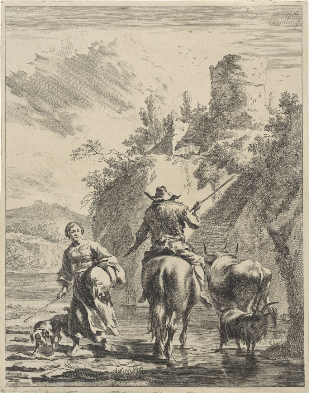 Hirte und Hirtin bei einer Festung von Cornelis Visscher (II)