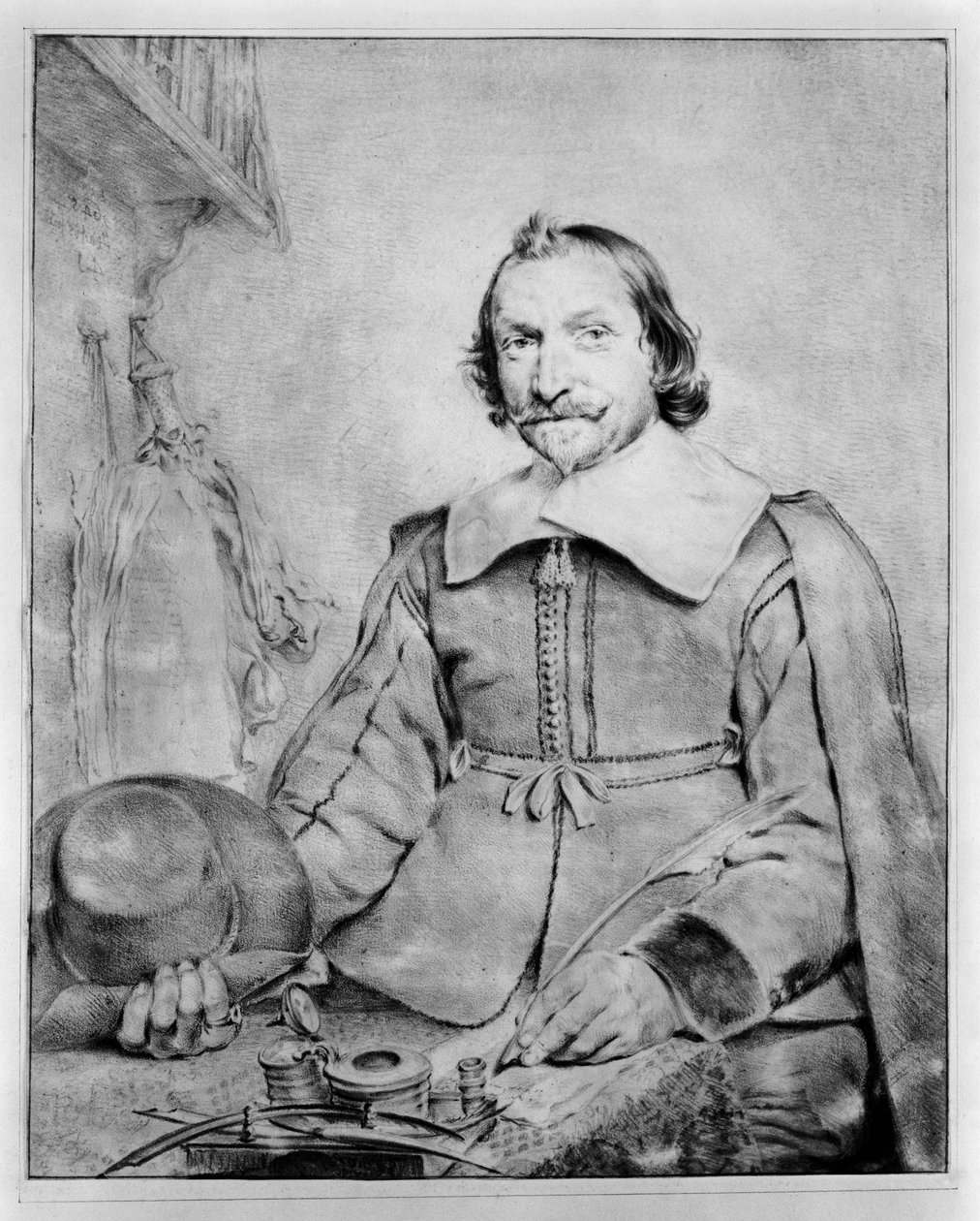 Halbfigurenbildnis eines bärtigen Mannes an einem Tisch sitzend von Cornelis Visscher