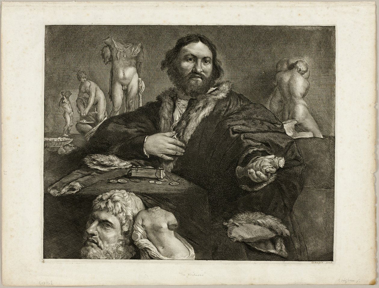 Porträt von Andrea Odoni, aus dem Kabinett Reynst; Variarum imaginum a celeberrimis artificibus pictarum Caelaturae (Kabinett Reynst: Gravuren verschiedener Bilder berühmter Künstler) von Cornelis Visscher