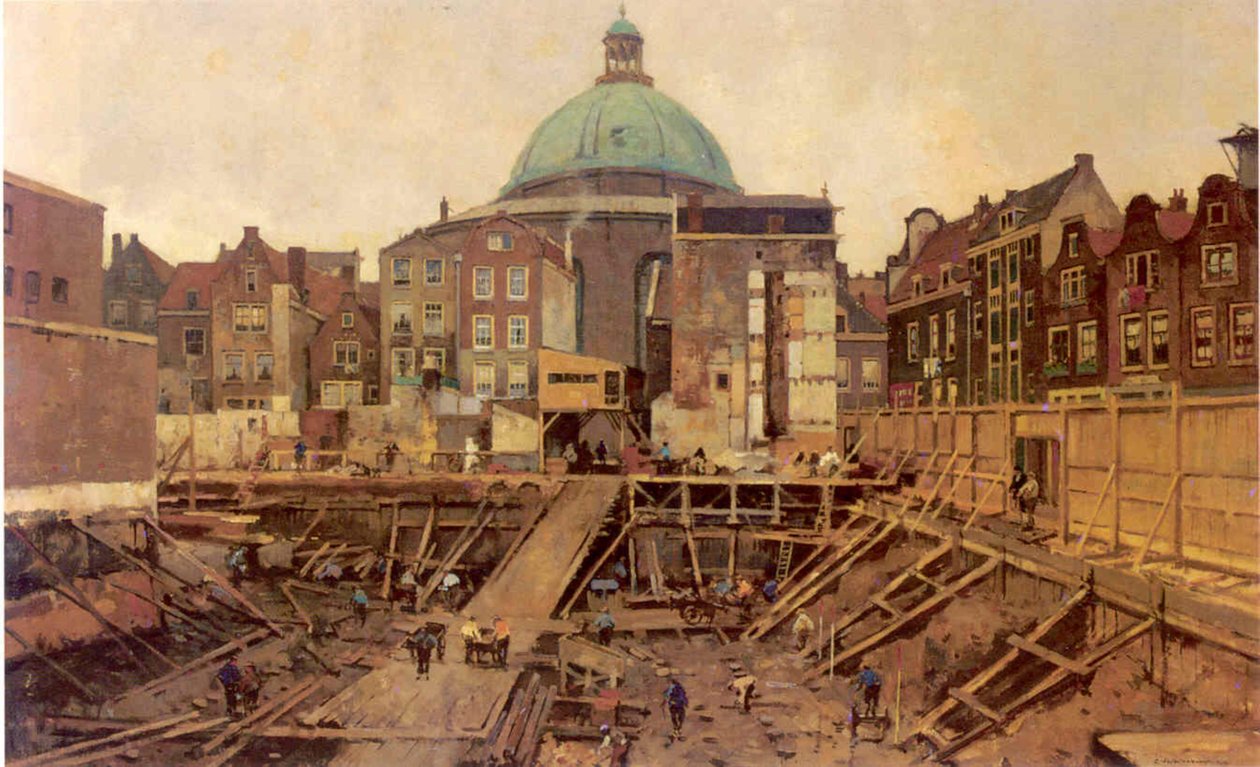 Baugrube am Hekelveld mit der Runden Lutherischen Kirche von Cornelis Vreedenburgh