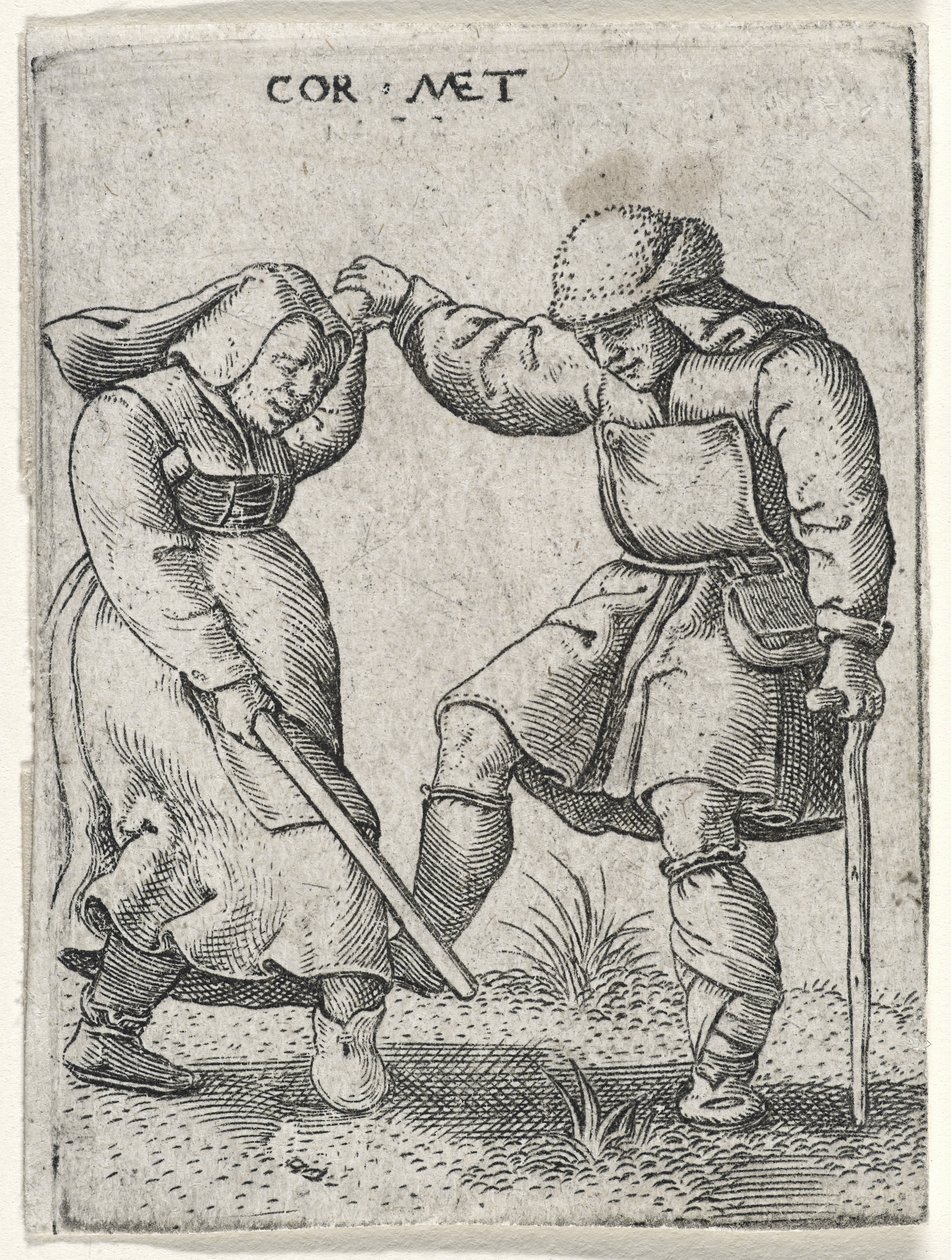 Ein Mann mit verbundenem Fuß tanzt mit einer Frau, 1572 von Cornelis after Massys