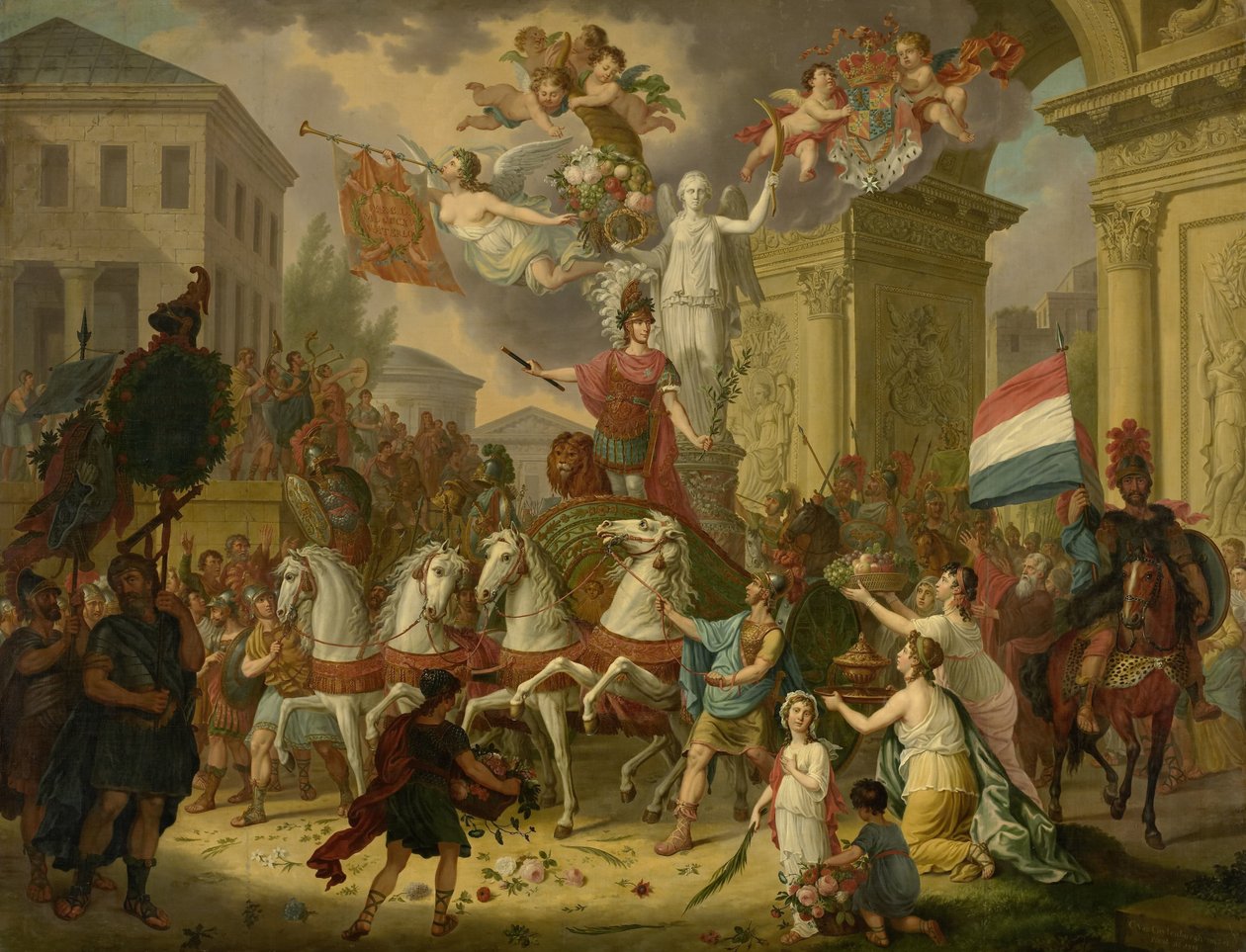 Allegorie des Triumphzugs des Prinzen von Oranien, des zukünftigen Königs Wilhelm II., als Held von Waterloo, 1815 von Cornelis van Cuylenburgh (II) (signed by artist)