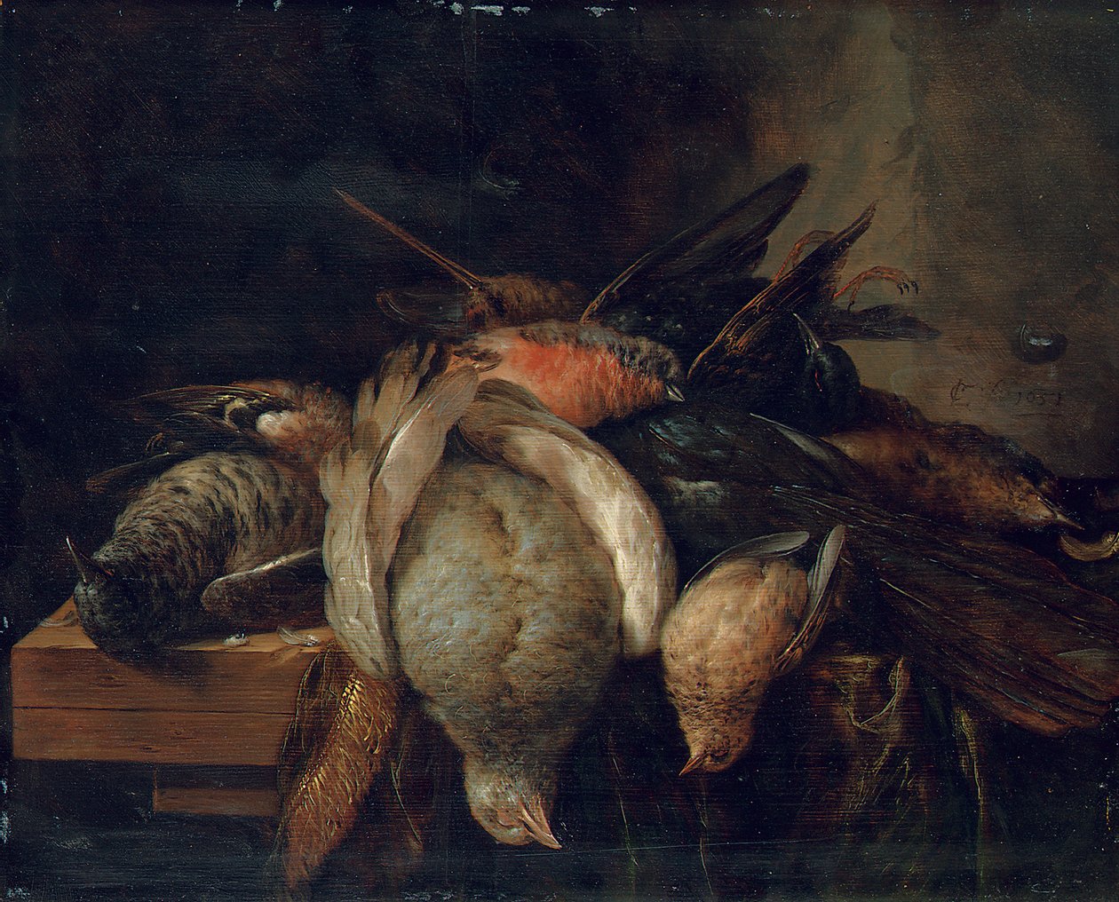 Tote Vögel auf einem Sims, 1651 von Cornelis van Lelienbergh