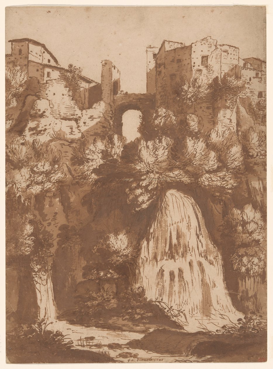 Ansicht von Tivoli mit der Brücke über den Anio-Wasserfall von Cornelis van Poelenburgh
