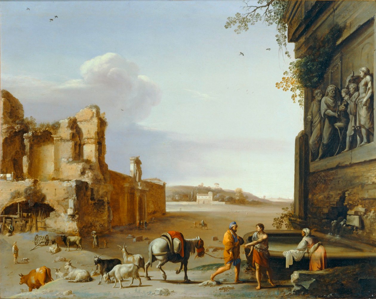 Ruinen des antiken Rom mit einem Relief, das das Opfer des Marc-Aurel darstellt von Cornelis van Poelenburgh or Poelenburch