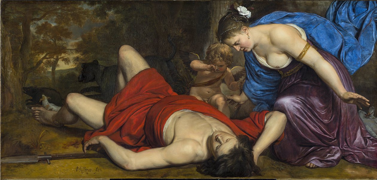 Venus und Amor trauern um den toten Adonis