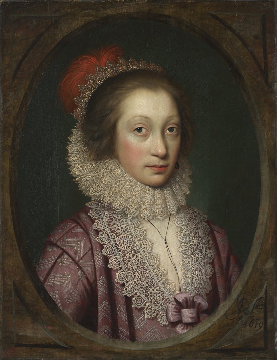 Porträt einer Frau, möglicherweise Elizabeth Boothby, 1619 von Cornelius Janssen van Ceulen