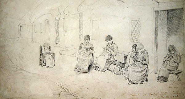 Kinder vor ihrer Schule am Market Hill, Irland von Cornelius Varley