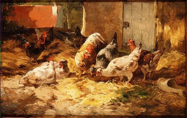Hühner in einer Scheune von Cornelius van Leeputten