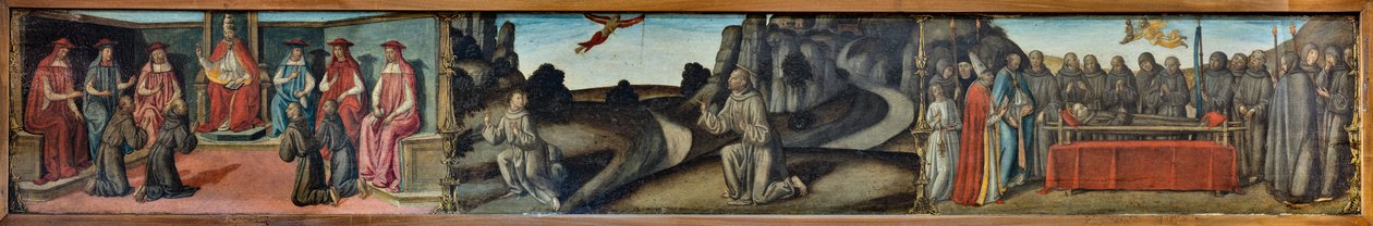Madonna mit Kind in Herrlichkeit, Heiliger Ambrosius, Heiliger Franz von Assisi, Gottvater und Engel, Altarbild, Detail von Cosimo Rosselli