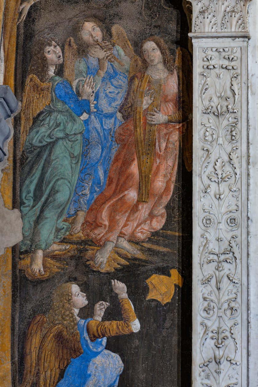 Wunder des Sakraments: Detail mit einigen musizierenden Engeln (Fresko) von Cosimo Rosselli