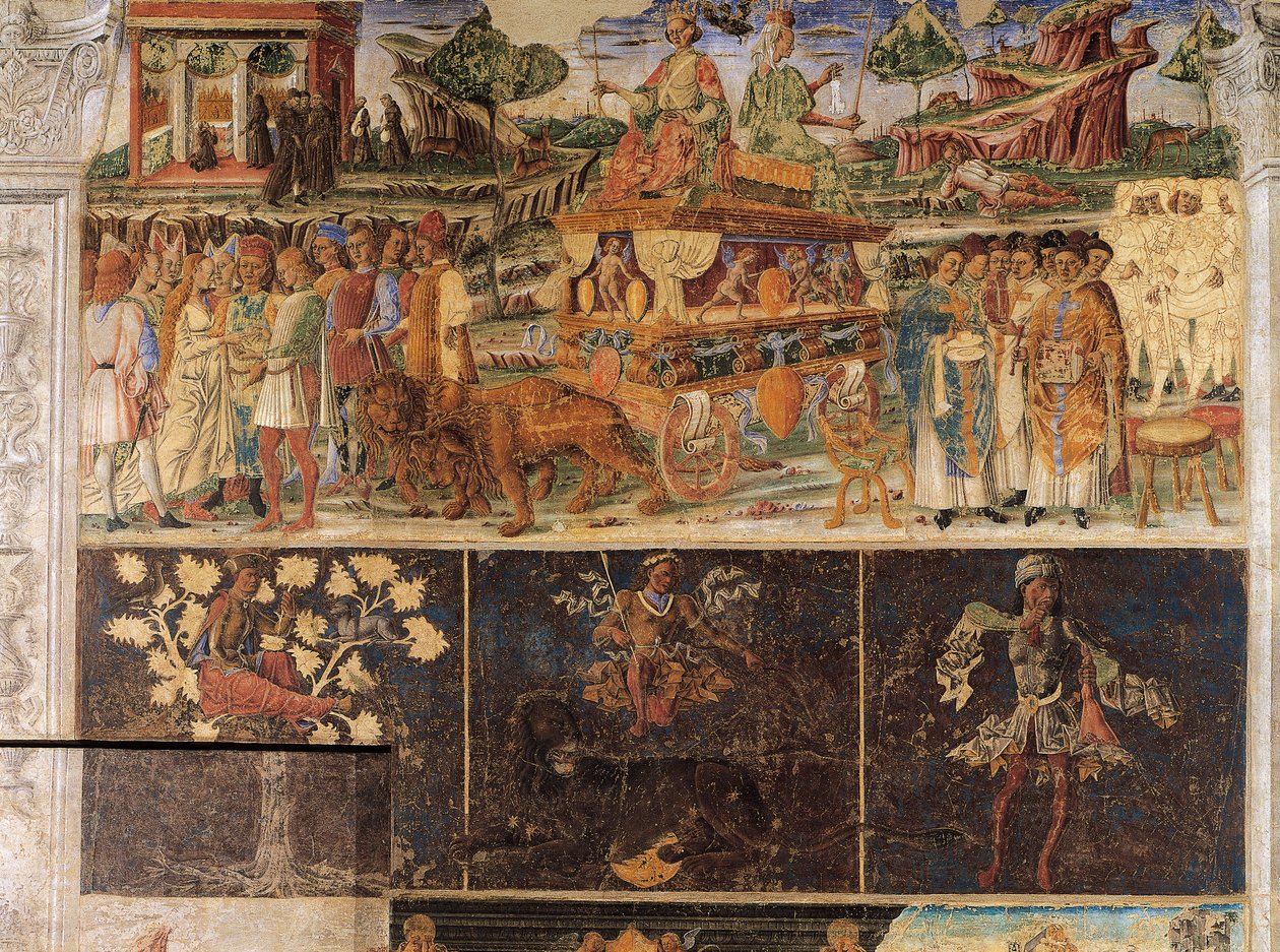 Triumph von Jupiter und Kybele und Zeichen des Löwen, Szenen aus dem Monat Juli von Cosimo Tura