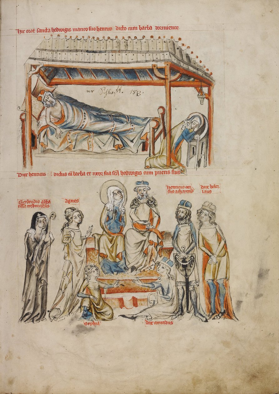 Heinrich schlafend und Hedwig betend. Heinrich und Hedwig mit ihren Kindern, 1353 von Court workshop of Duke Ludwig I