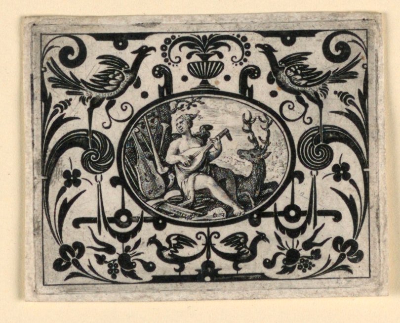 Sinn des Hörens, Tafel aus Quinque sensum typi in usum aurifabroru exarati (Bilder der fünf Sinne, graviert zum Nutzen der Goldschmiede) von Crispijn de Passe the Elder