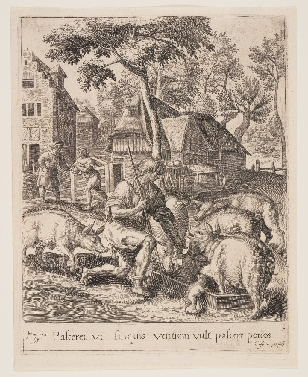 Der Sohn, der die Schweine füttert, aus Das Gleichnis vom verlorenen Sohn von Crispijn van de Passe I