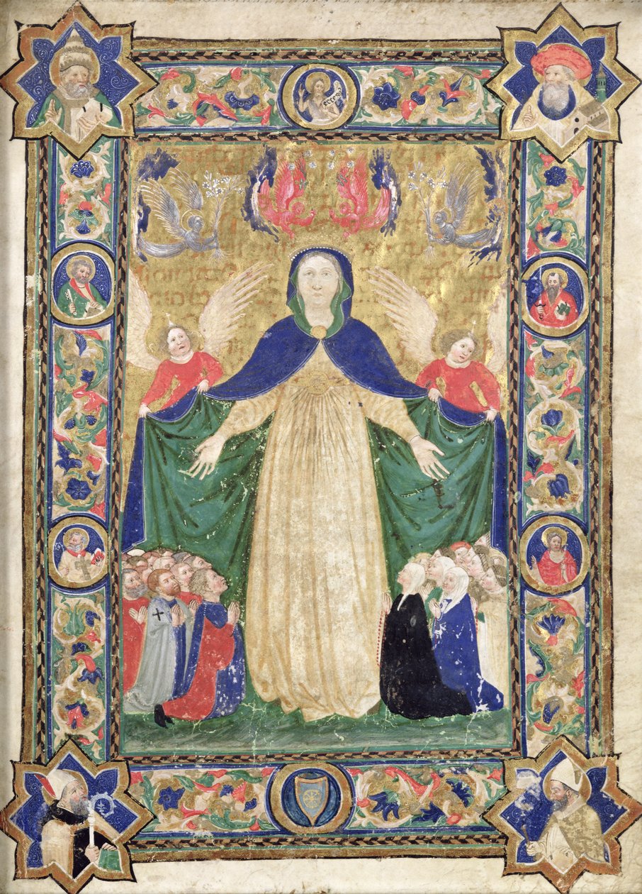 Jungfrau der Barmherzigkeit, Frontispiz aus einem Buch der Scuola della Trinita dei Frati Teutonici, 1422 von Cristoforo Cortese