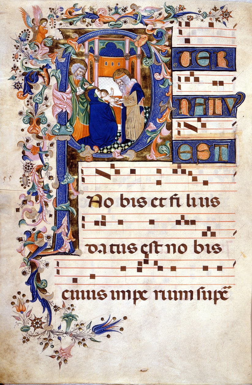 Die Beschneidung Christi in einer Lettrine P. Partition (Choral) des 15. Jahrhunderts von Cristoforo Cortese (erste Hälfte des 15. Jahrhunderts). Biblioteca Brera, Mailand von Cristoforo Cortese